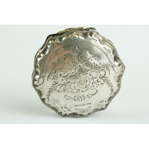 331 - 19th century Dutch silver snuff box, scalloped border with engraved floral and repeating pattern dec... 