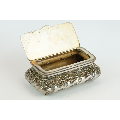 337 - Enamelled silver plated trinket body, the cloissone enamelled lid with scrolling foliate decoration,... 