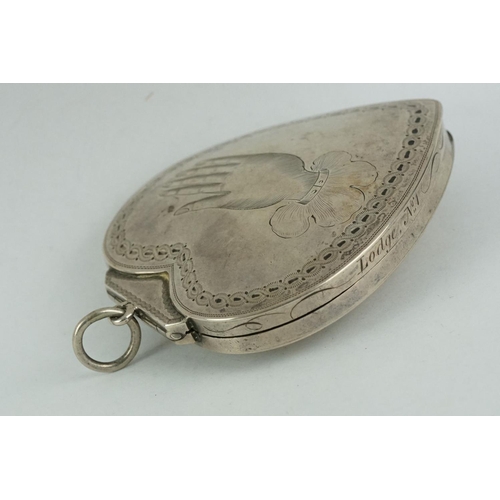 344 - George III silver heart-shaped trinket box, engraved hand depicted to each side with rope twist surr... 