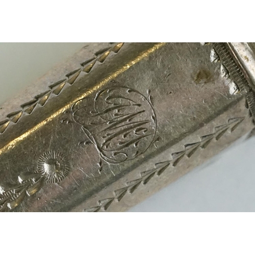 345 - George III silver and ebony whistle, engraved initials, engraved stylised swag decoration, makers in... 