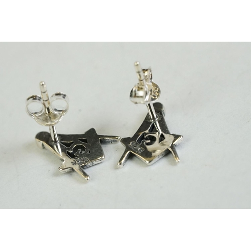 347 - A pair of silver stud masonic earrings