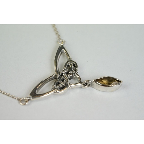 350 - A silver Art Nouveau style necklace with citrine drop