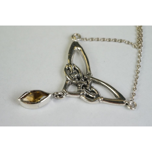 350 - A silver Art Nouveau style necklace with citrine drop