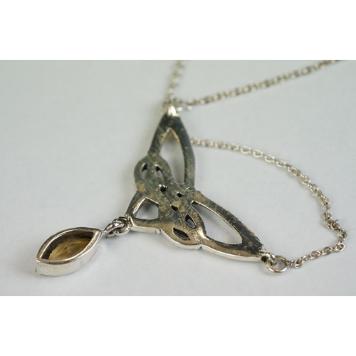 350 - A silver Art Nouveau style necklace with citrine drop