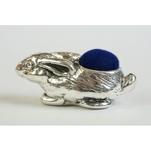 353 - A silver rabbit pincushion