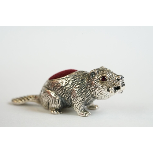 358 - A silver and beaver pincushion