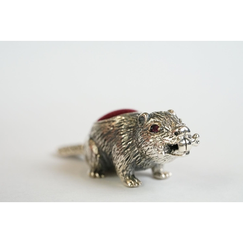 358 - A silver and beaver pincushion