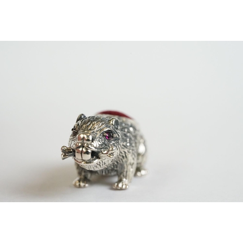 358 - A silver and beaver pincushion