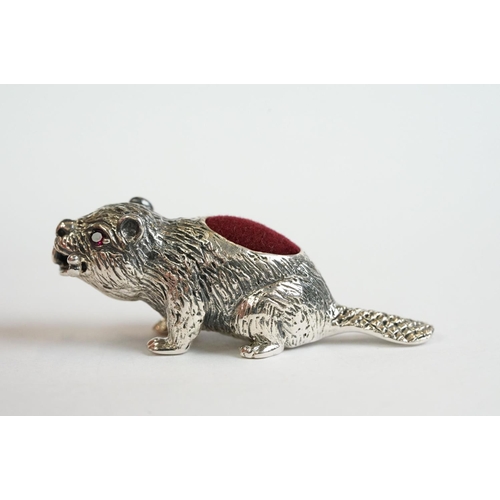 358 - A silver and beaver pincushion