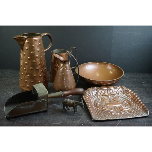 481 - Group of early 20th Century copper, 6 items, to include a Joseph Sankey & Sons Arts and Crafts style... 