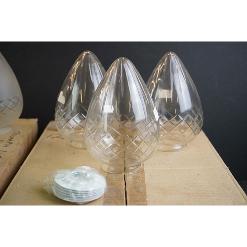 487 - Set of Six frosted glass light shades of conical form with criss-cross cut decoration, 15cm long, to... 