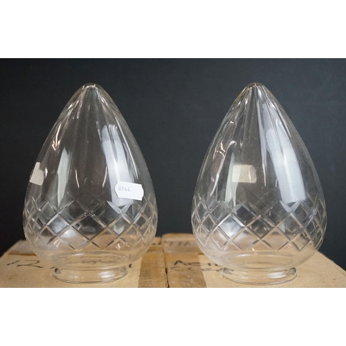 487 - Set of Six frosted glass light shades of conical form with criss-cross cut decoration, 15cm long, to... 