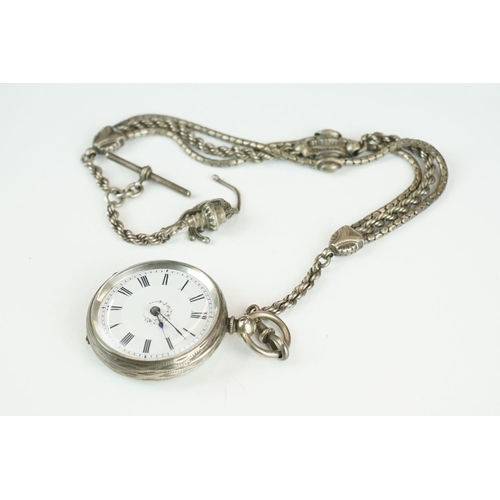 373 - Silver pocket watch with fancy chain