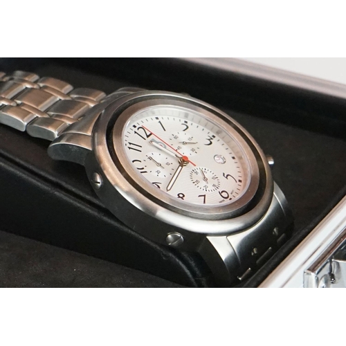 377 - A Gents Benny chronograph wristwatch in aluminium display case together with an empty Rotary watch b... 