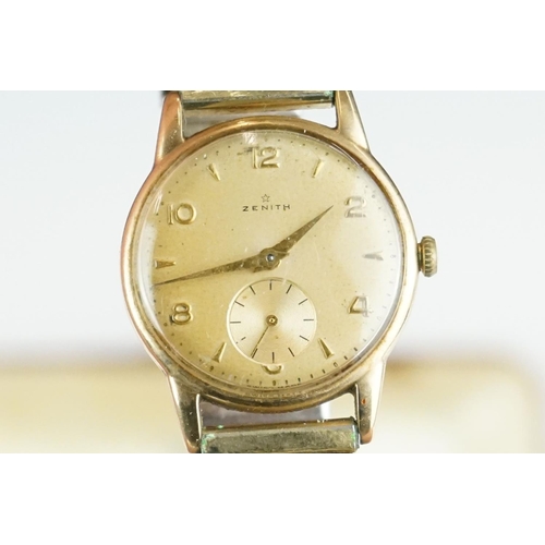 380 - A gents 9ct gold cased Zenith wristwatch with sub second dial to 6 o'clock together with a Sicura 17... 