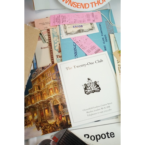 396 - A collection of mixed ephemera to include train tickets, ships menus, war office notepaper, cheques ... 