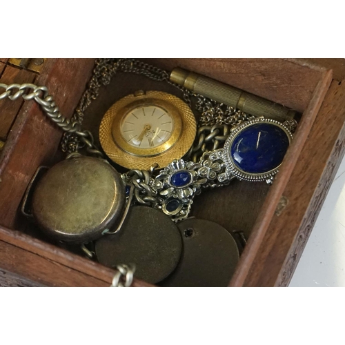 405 - Box of mixed collectables including gents pocket watch and albert, vesta case, gents watch etc