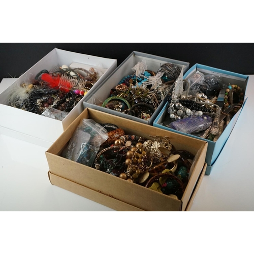 417 - A large collection of mainly contemporary costume jewellery contained within four boxes.