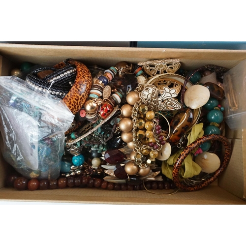 417 - A large collection of mainly contemporary costume jewellery contained within four boxes.