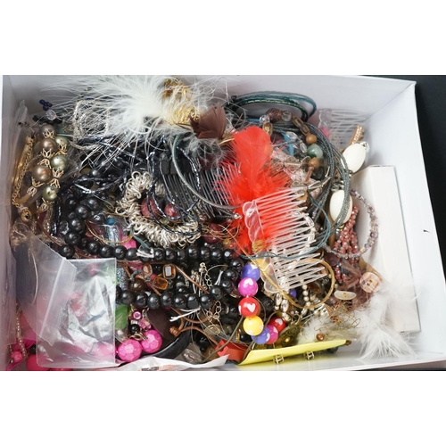 417 - A large collection of mainly contemporary costume jewellery contained within four boxes.