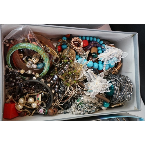 417 - A large collection of mainly contemporary costume jewellery contained within four boxes.