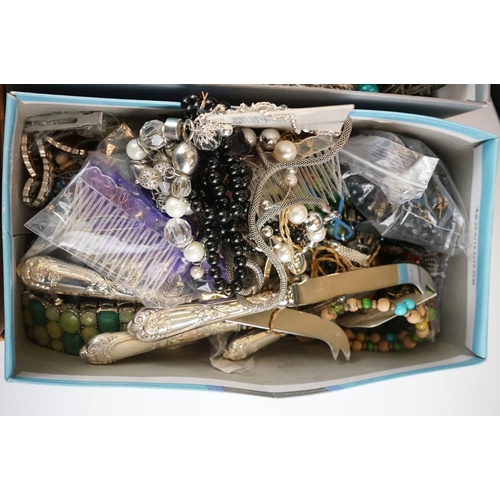 417 - A large collection of mainly contemporary costume jewellery contained within four boxes.