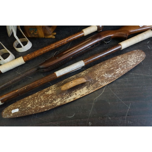 497 - Group of mixed collectables to include a hand carved Australian Aboriginal paring shield, 66cm long,... 