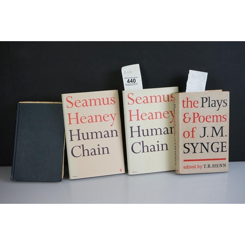 440 - Synge J. M and T R Henn, Plays and Poems, first edition 1963, Seamus Heaney - Human Chain, 2 vols an... 