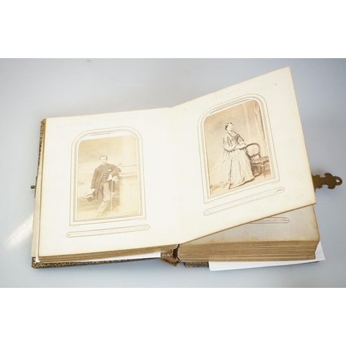 443 - Victorian Carte De Visite gilt photograph album, containing 30 photographs, together with a small co... 