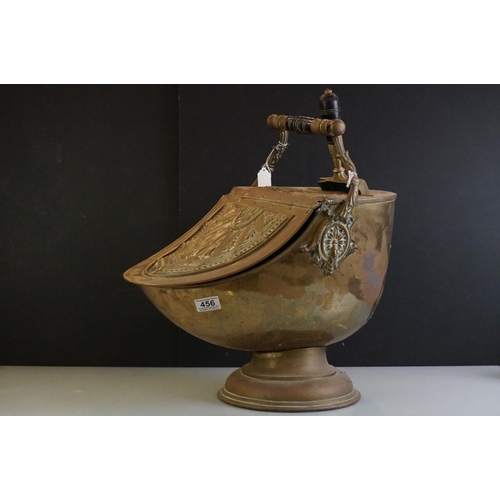 456 - Fine Quality 19th Century Brass Coal Scuttle embossed with Neo-classical style decoration and having... 