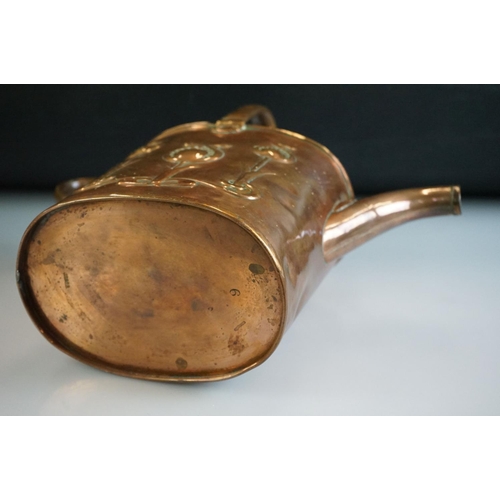 460 - Arts & Crafts Joseph Sankey & Sons copper watering can with embossed stylised floral decoration, siz... 