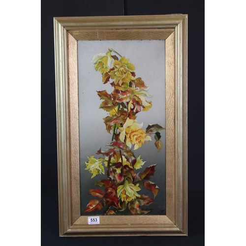 553 - Juliet E Burn ** 1903, oil on board, still life of an autumnal floral display, signed and dated on v... 