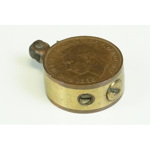 16 - A British World War Two Brass Pocket Trench Lighter Made With 1938 Half Penny Coins.