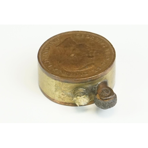 16 - A British World War Two Brass Pocket Trench Lighter Made With 1938 Half Penny Coins.