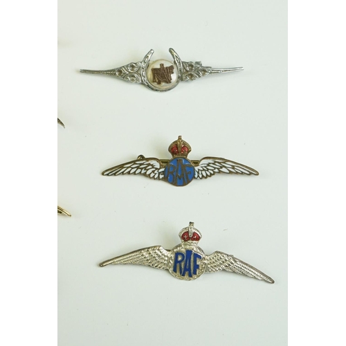 18 - A Collection of Ten Royal Air Force / RAF Mainly Kings Crown Sweetheart Brooches To Include Silver A... 