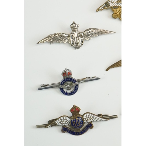 20 - A Collection of Ten Royal Air Force / RAF Kings Crown Sweetheart Brooches To Include Silver And Enam... 