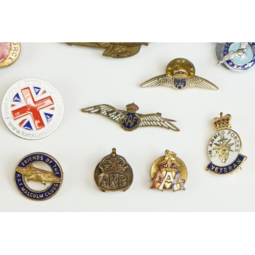 21 - A Collection Of Approx Twenty Military Badges To Include Royal Air Force, Help For Heroes, A.R.P. An... 