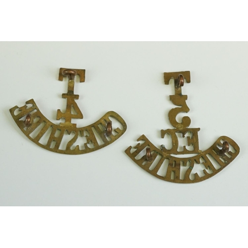 31 - Two British Military The Cheshire Regiment Brass Shoulder Titles To Include The 4th Territorial Batt... 