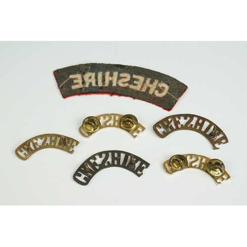 62 - A Collection Of Six British Military The Cheshire Regiment Shoulder Titles To Include Three Brass, T... 