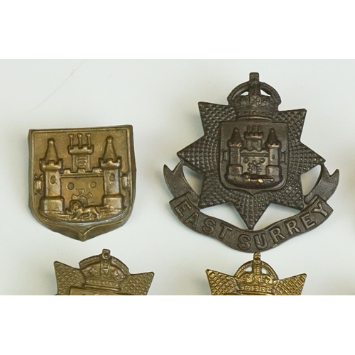 64 - A Collection Of Ten British Military The East Surrey Regiment Cap And Collar Badges To Include OSD, ... 