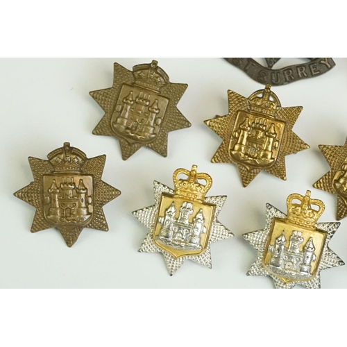 64 - A Collection Of Ten British Military The East Surrey Regiment Cap And Collar Badges To Include OSD, ... 