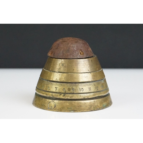 91 - A World War One German Brass Bomb Fuse / Nose Converter For Use As Desk Top Inkwell.