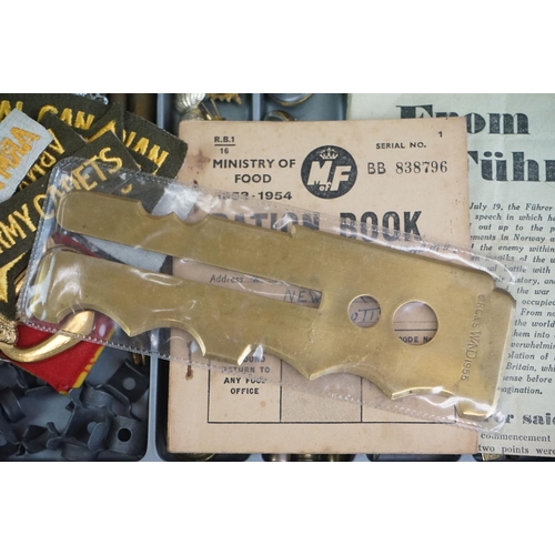 108 - A Small Collection Of Mixed Militaria To Include Buttons, Badges, Ration Book, Cloth Badges and Iner... 