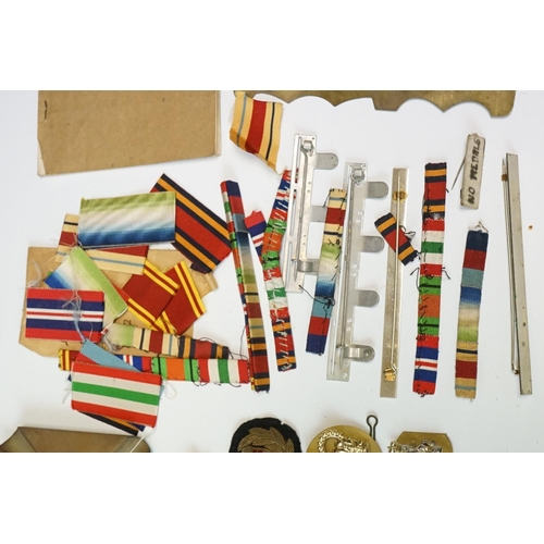 137 - A Collection Of Mixed Militaria To Include Cap Badges, Medal Ribbons & Bars, Navy Cap Tally's, Badge... 