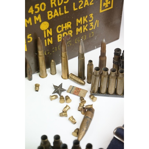 147 - A Collection Of Spent / Inert Military Infantry / Artillery Brass Shell Cases Contained Within A Amm... 