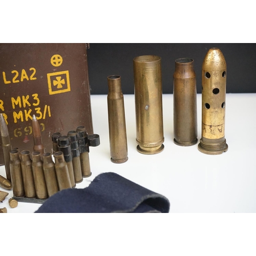 147 - A Collection Of Spent / Inert Military Infantry / Artillery Brass Shell Cases Contained Within A Amm... 