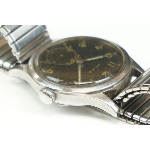 157 - A World War Two German Military Issued MIMO Antimagnetic Manual Wound Wristwatch With Black Dial And... 