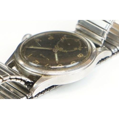 157 - A World War Two German Military Issued MIMO Antimagnetic Manual Wound Wristwatch With Black Dial And... 