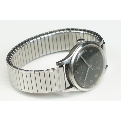 157 - A World War Two German Military Issued MIMO Antimagnetic Manual Wound Wristwatch With Black Dial And... 