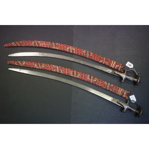 358 - A Pair Of Traditional Indian Talwar Swords Complete With Decorative Scabbards.